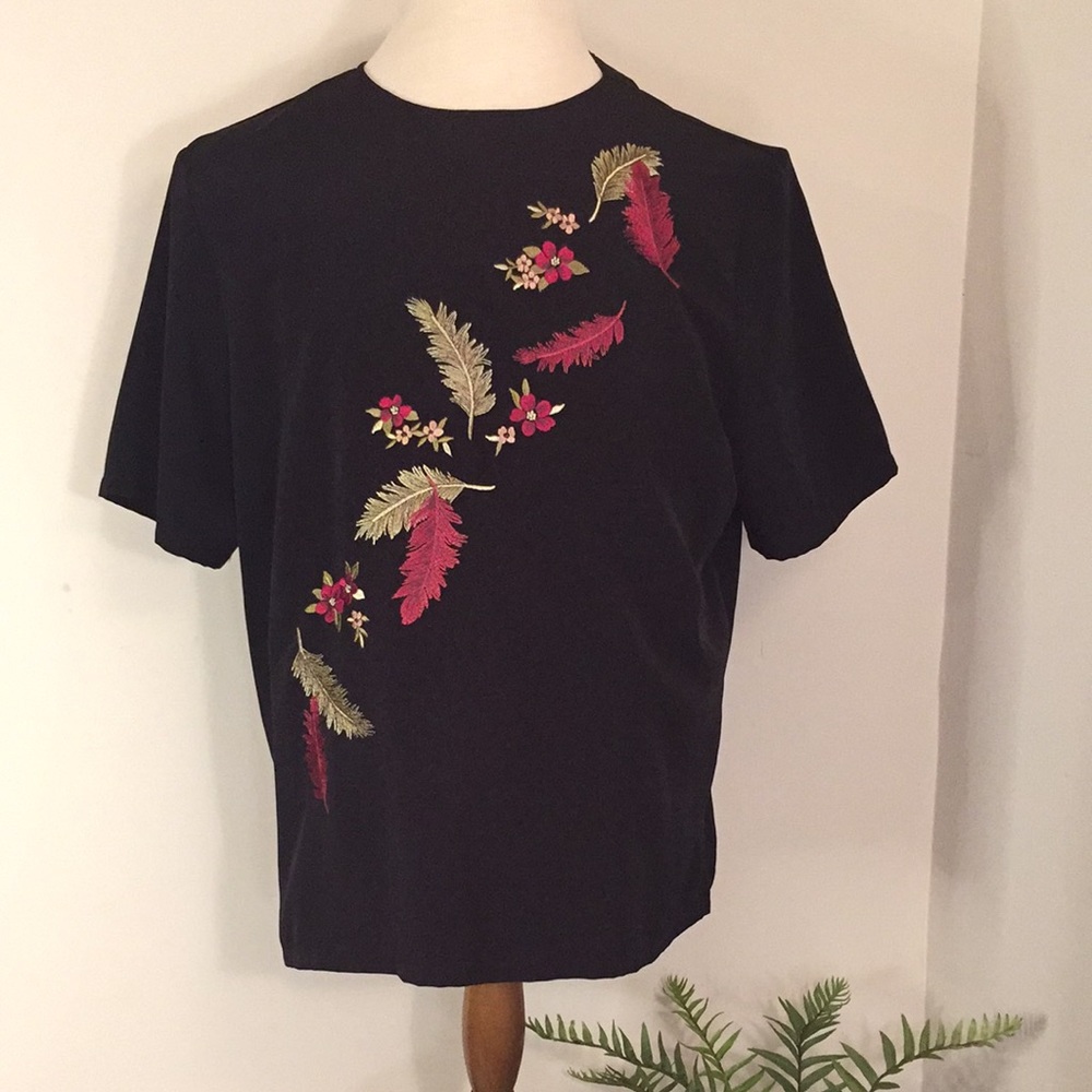 Vintage BonWorth Embroidered Feathers Top